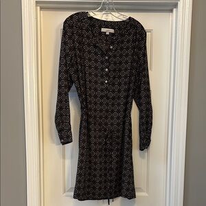 LOFT Brown, Cream and Burgundy Patterned Shirt Dress